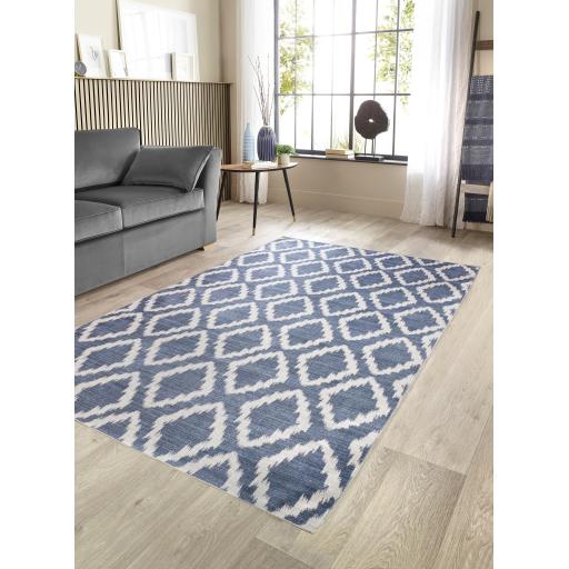 Origins Washable Como Diamond Soft Chenille Bohomian Rug in Blue