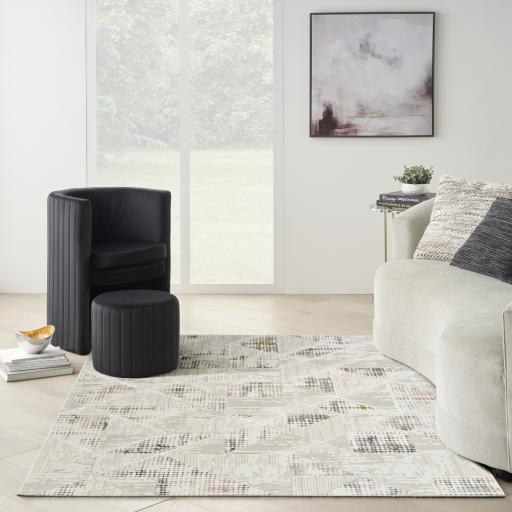 Glitz GLZ04 Modern Abstract Geometric Framed Soft Silky Ivory Multi Rug by Nourison