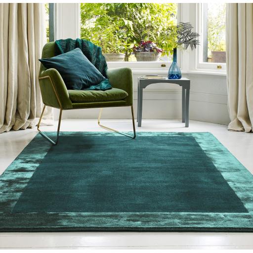 Ascot Modern Plain Hand Woven Wool Viscose Bordered Aqua Blue Rug