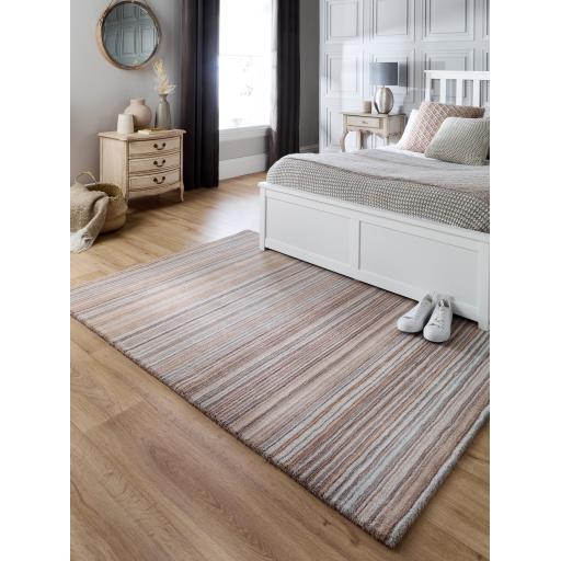 Origins Fine Stripes Hand Loom Woven Wool Rug Halway in Beige