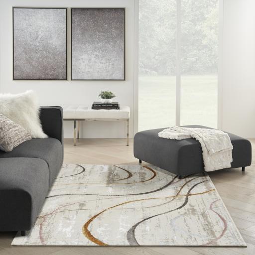 Glitz GLZ01 Modern Abstract Soft Silky Linear Pattern Ivory Multi Rug by Nourison