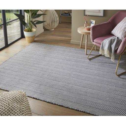 Cotswold Natural Flatweave Hand Woven Braided Wool COTW04 Slate Blue Rug by Concept Looms