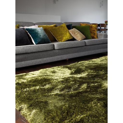 Plush Plain Shaggy High Pile Thick Silky Fluffy Soft Hand Woven Green Rug