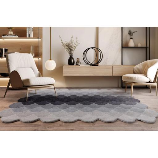 Hive Rug Modern Soft 100% Wool Hand Tufted Elegant Geometric  Gradient Effect Rug in Charcoal Grey