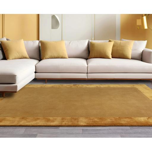 Ascot Modern Plain Hand Woven Wool Viscose Bordered Gold Yellow Rug