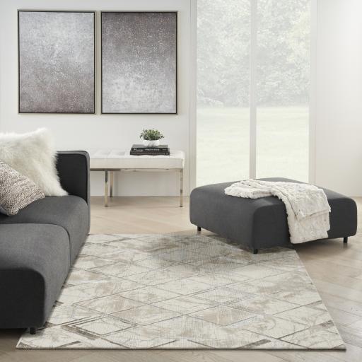 Glitz GLZ02 Modern Abstract Marble Soft Silky Ivory Grey Rug by Nourison