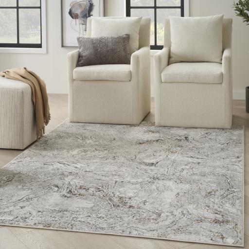 Glitz GLZ20 Modern Abstract Soft Silky Shimmer Grey Multi Rug Runner by Nourison