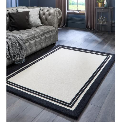 Piper Framed Hand Tufted Modern Plain Wool Bordered Monochrome Cream Rug