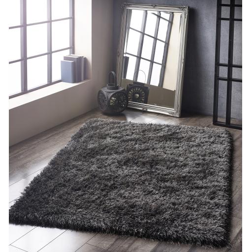 Ritzy Plain Shaggy Soft Fluffy Silky High Pile Charcoal Grey Rug