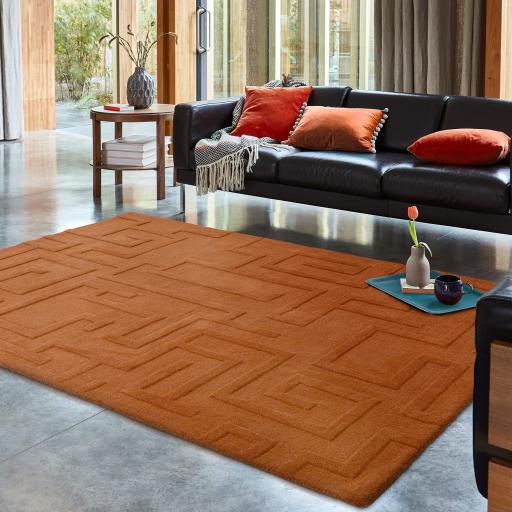 Maze Wool Rug Hand Tufted Modern Classic Rug in Rust