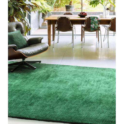 Milo Modern Plain Short Pile Shaggy Soft Silky Green Rug