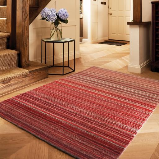 Origins Fine Stripes Hand Loom Woven Wool Rug Halway in Red