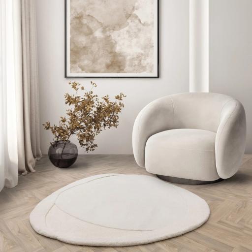 Olsen Ridge Bohomian Hand Carved Sustainably New Zeland Wool Cream White Circle Round Rug in 150 x 150 cm