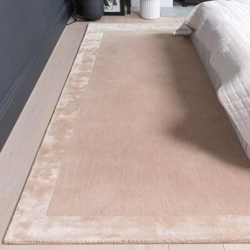 Ascot Modern Plain Hand Woven Wool Viscose Bordered Putty Natural Rug