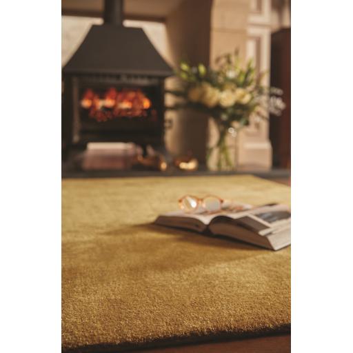 Rug Guru Hush Cumin Modern Plain Hand Woven Wool Viscose Soft Silky Shine Yellow Rug