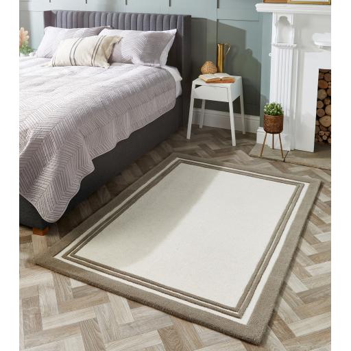 Piper Framed Hand Tufted Modern Plain Wool Bordered Taupe Cream Rug