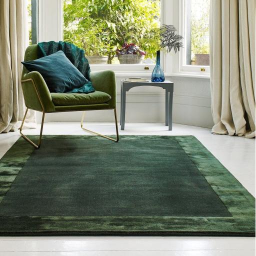 Ascot Modern Plain Hand Woven Wool Viscose Bordered Green Rug