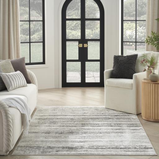 Glitz GLZ10 Modern Abstract Soft Silky Shimmer Cream Grey Rug Runner by Nourison