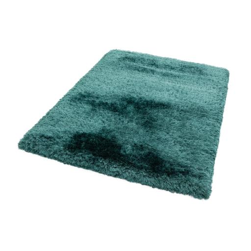 Plush Plain Shaggy High Pile Thick Silky Fluffy Soft Hand Woven Petrol Green Rug