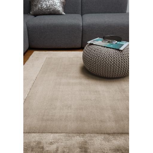 Ascot Modern Plain Hand Woven Wool Viscose Bordered Sand Beige Rug