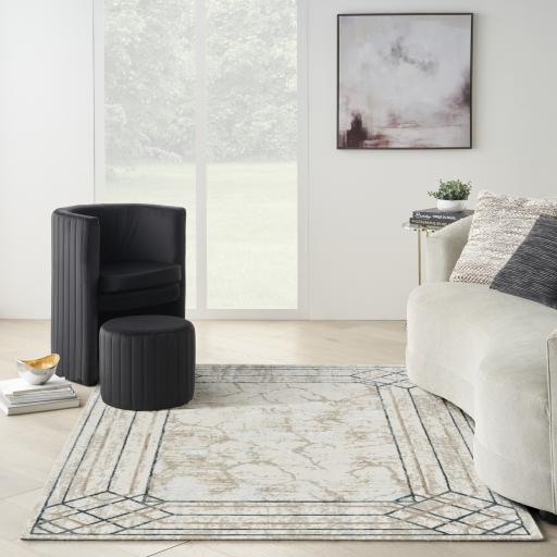 Glitz GLZ03 Modern Abstract Frame Soft Silky Ivory Taupe Rug by Nourison