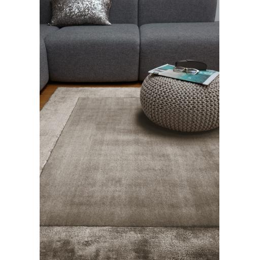 Ascot Modern Plain Hand Woven Wool Viscose Bordered Taupe Rug