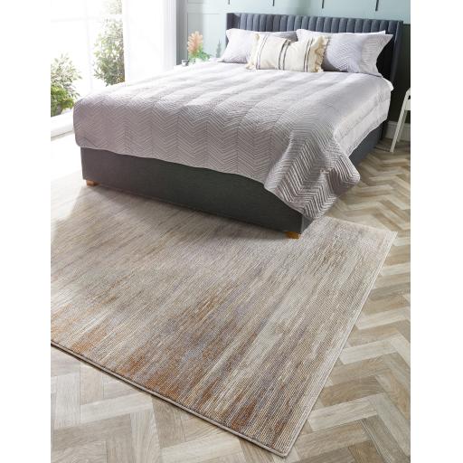 Origins Bevel Modern Abstract Distressed Soft Silky Rug in Cream/Grey