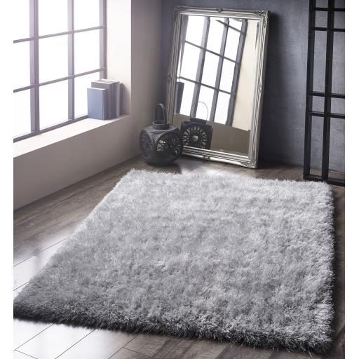 Ritzy Plain Shaggy Soft Fluffy Silky High Pile Silver Rug