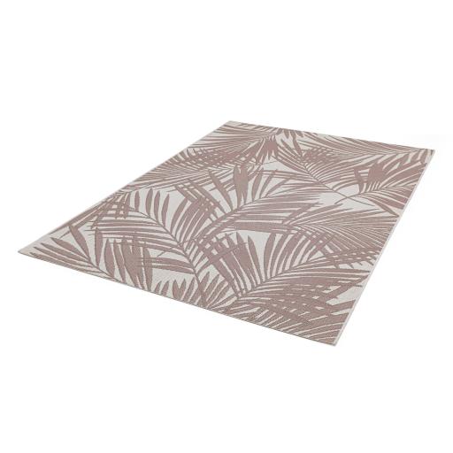 Patio Palm Botanical Leaf Indoor Outdoor Rug in Pink Beige