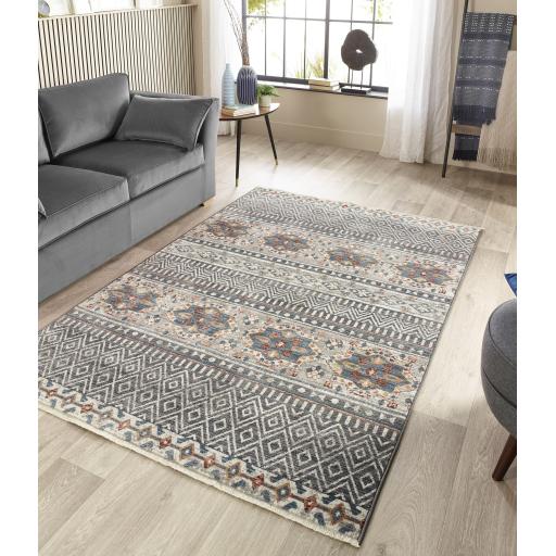 Origins Traditional Vintage Mandala Stripe Rug in Grey