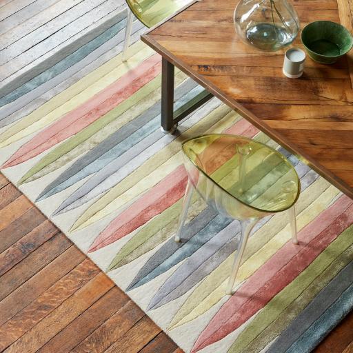 Hand Made Rug Wool Viscose Quality Modern Silky Luxury Matrix Pod  Pastel Striped Colours Rug