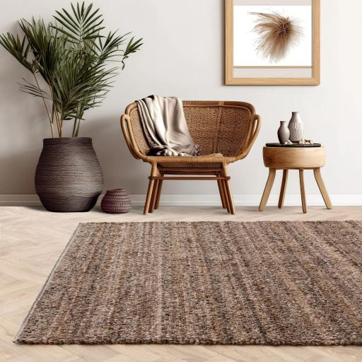 Abbus Boucle Hand Woven Flatweave Modern Plain Rug  in Tawny Brown