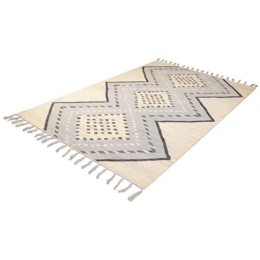 Modern Hand Woven Flatweave Wool Diamond Tribal Berber Kilim Tasseled Jazmin JZM04 Organic Grey Rug