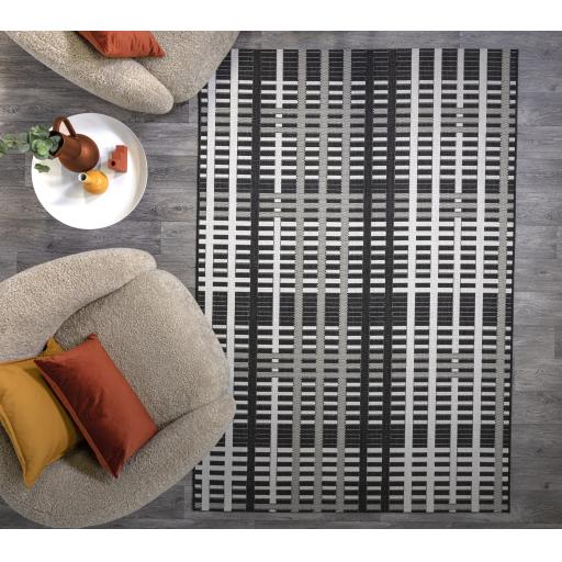 Patio PAT22 Geometric Grid Indoor Outdoor Garden Living Room Rug in Black