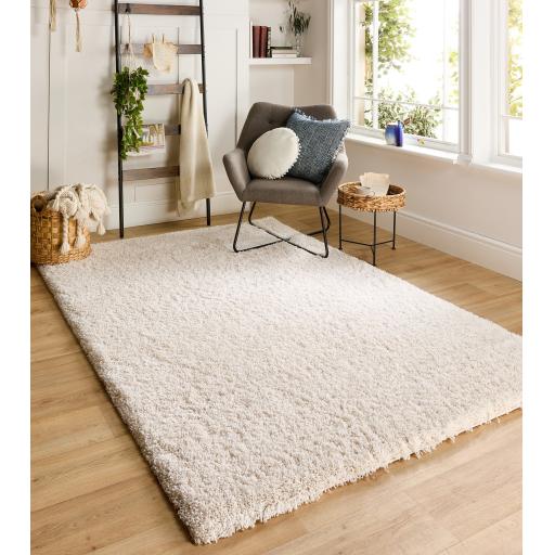 Hadley Rug Modern Plain Abstract Shaggy Thick Soft Fluffy Sumptuous Cream Rug