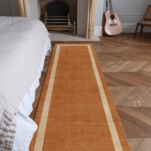 Albi Orange Hand Woven Hall Runner Border Classic Plain Pure Wool Rug