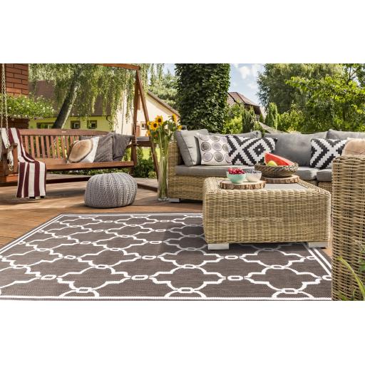 Spanish Tile Outdoor Rug for Garden Patio Picnic Travel Indoor Kitchen Summer Breeze Grey Rug