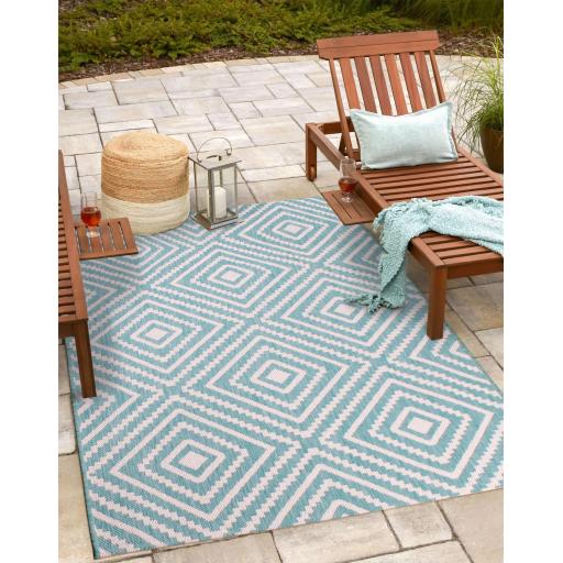 Big Diamond Outdoor Rug for Garden Patio Picnic Travel Indoor Kitchen Summer Breeze Aqua Blue Rug