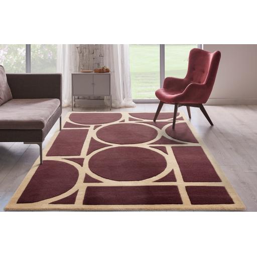 Metro Modern Rug Retro Geometric Hand Tufted Wool Plum Purple Rug