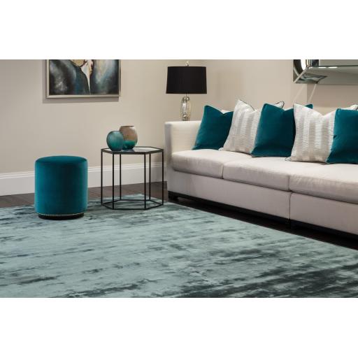 Katherine Carnaby Chrome Hand Made Rug Modern Plain Viscose Silky Shiny Luxurious Petrol Blue Rug