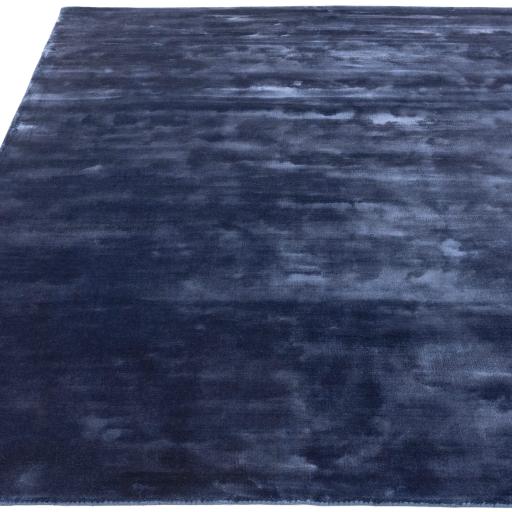 Katherine Carnaby Chrome Hand Made Rug Modern Plain Viscose Silky Shiny Luxurious Ink Blue Rug