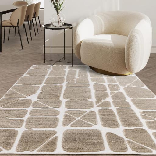 Freja Method Washable Rug Short Pile Modern Abstract Geometric Sand Natural Rug