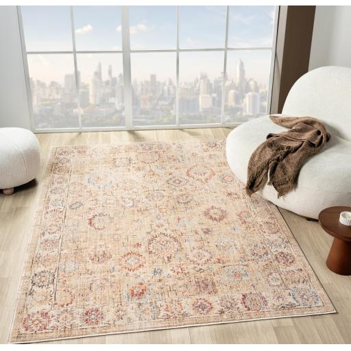 Alia 513A2 Modern Traditional Short Pile Rug in Beige Cream