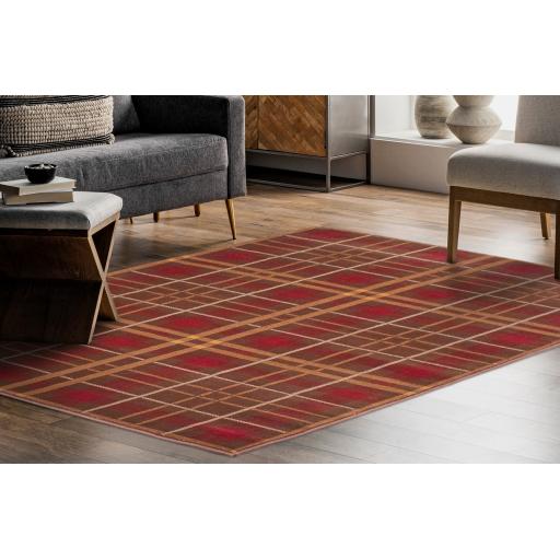 Traditional Highland Tartan Rug Check Pattern Brown Hall Runner Rug