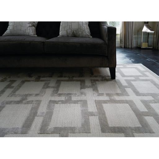 Eaton Katherine Carnaby Rug Modern Geometric Hand Woven Silky Viscose Metallic Sheen Super Soft Silver Rug