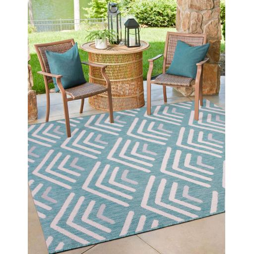 Chevron Outdoor Rug for Garden Patio Picnic Travel Indoor Kitchen Summer Breeze Aqua Blue Rug