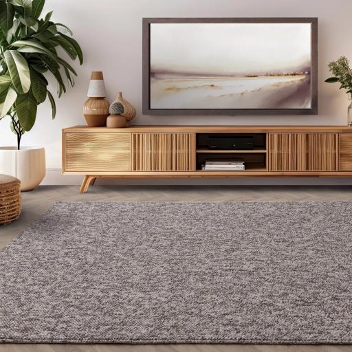 Boden Washable Rug Modern Plain Bobble Textured Stone Grey Rug