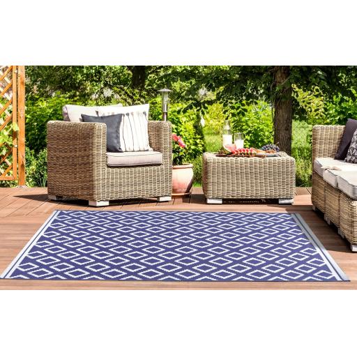 Diamond Outdoor Rug for Garden Patio Picnic Travel Indoor Kitchen Summer Breeze Navy Blue Rug