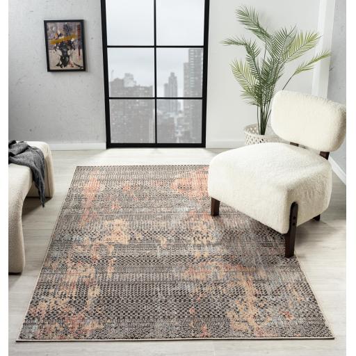 Alia 860GL Modern Traditional Short Pile Rug Runner in Anthracite Rose