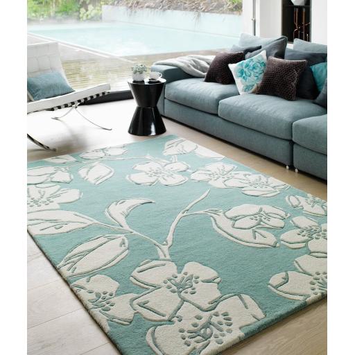 Matrix MAX12 Devore Rug Floral Contemporary Hand Tufted Wool Viscose Blue Rug